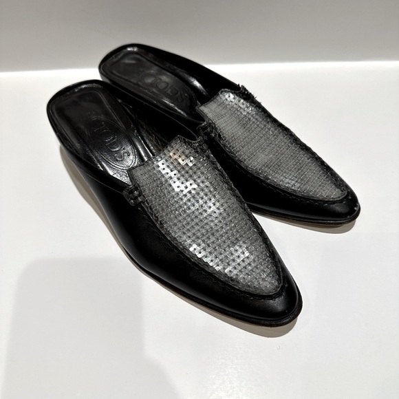 TOD'S Women's Vintage Leather Sequin Mule heels